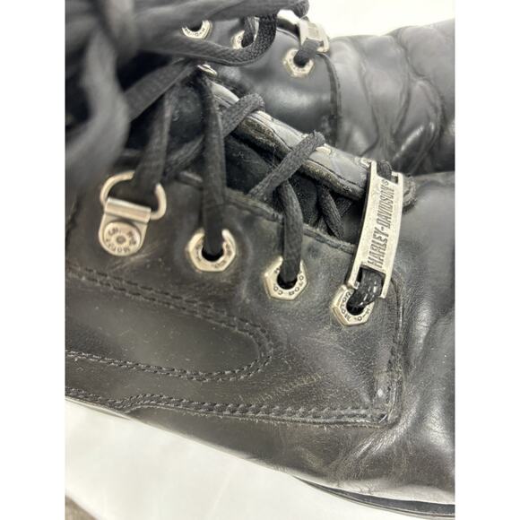 Harley Davidson Lace Up Ankle Boots Black Leather 11.5 Lug Sole Pewter Logo - Picture 9 of 11